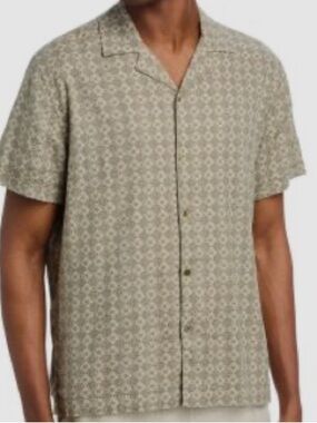 Rails Men's Short-Sleeve Button-Down Shirt in Beige and Navy Geometric Print